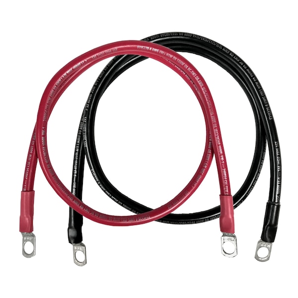 Marine Battery Cable Set, 4 AWG Gauge, Tinned Copper w/ Black & Red PVC, 36" Length, 3/8" Lugs